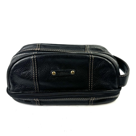 Fossil Toiletry Bag Mens Black Leather Travel Case - Picture 1 of 9